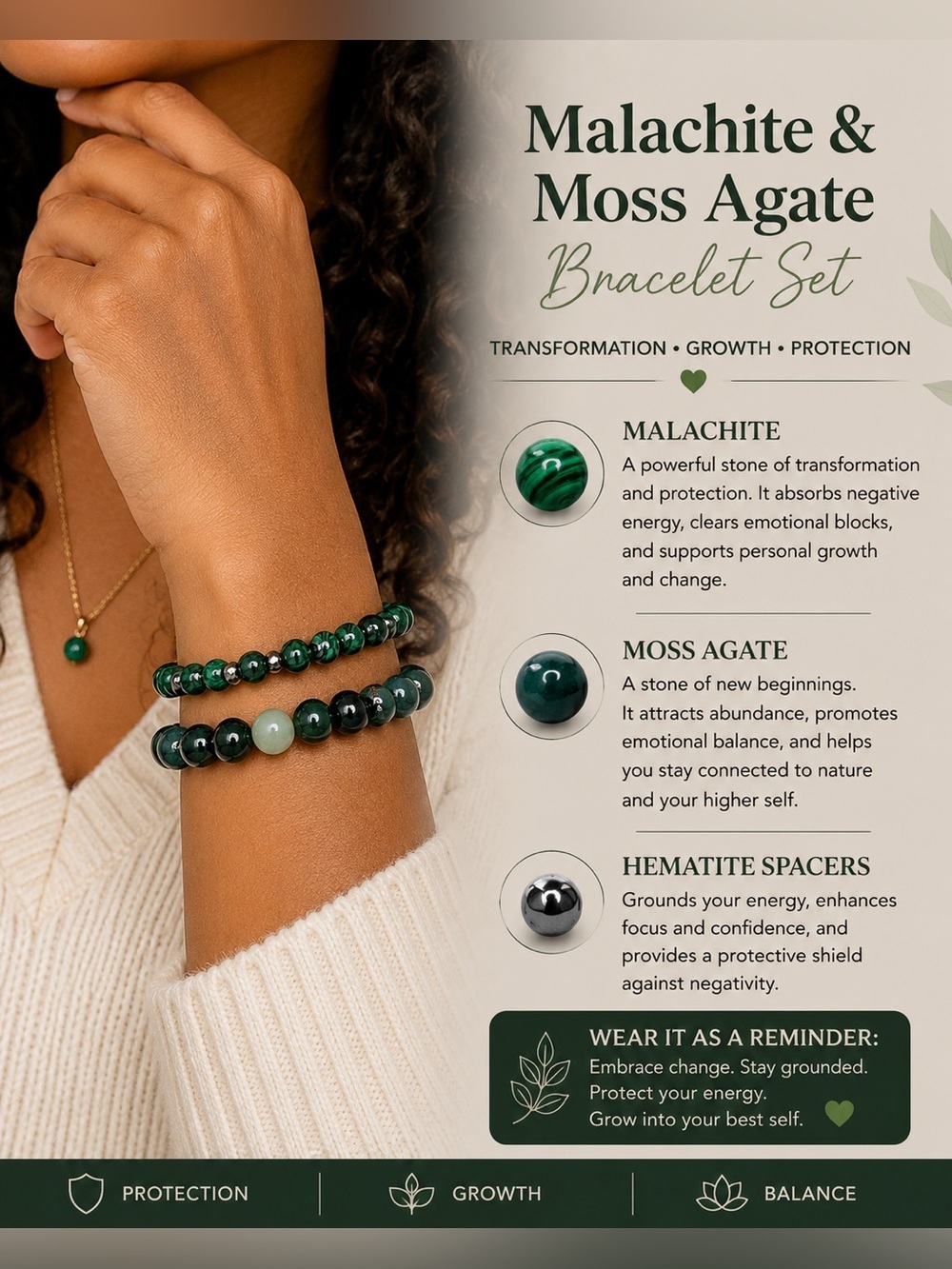 Malachite & Moss Agate Bracelet Set
